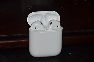 Second generation AirPods in their charging case